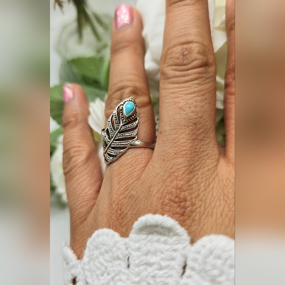 ♥️ FORTUNE FEATHER STERLING SILVER RING - Picture 4 of 7